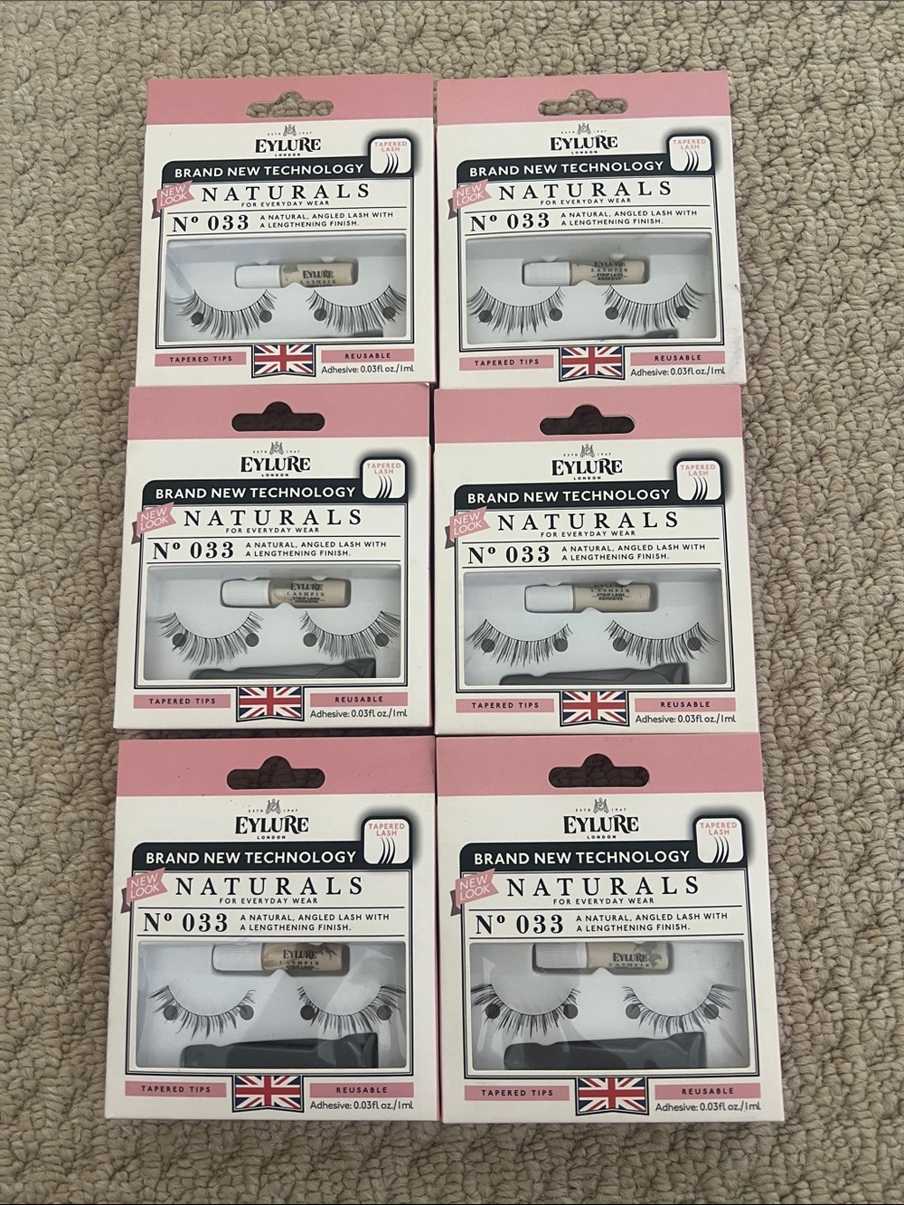 NIB 6 boxes Eylure London Naturals No.33 Reusable Adhesive included Lightweight
